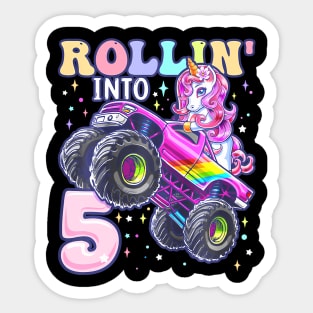 Unicorn Monster Truck 5Th Birthday 5 Year Old Girls Party Sticker